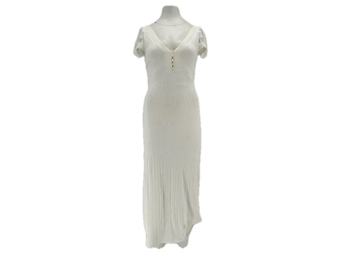 SéZane Weißes Mesh-Maxikleid mit kurzen Ärmeln