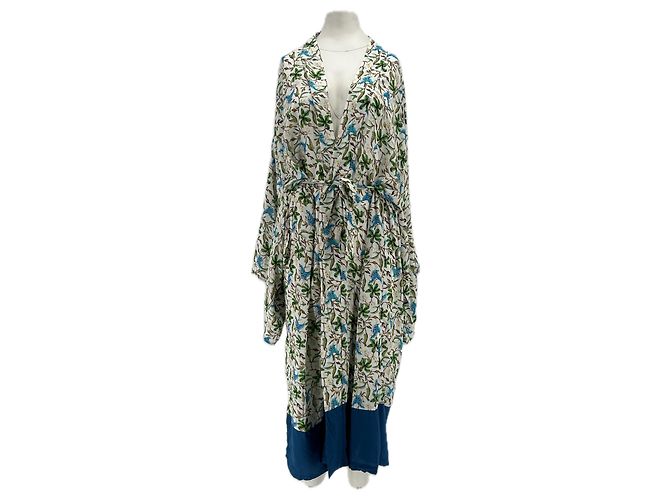 Autre Marque Kimono longo estampado em verde e azul JOALI A ARDMORE Branco