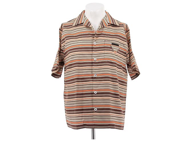 Camicia Prada a righe in misto seta marrone M