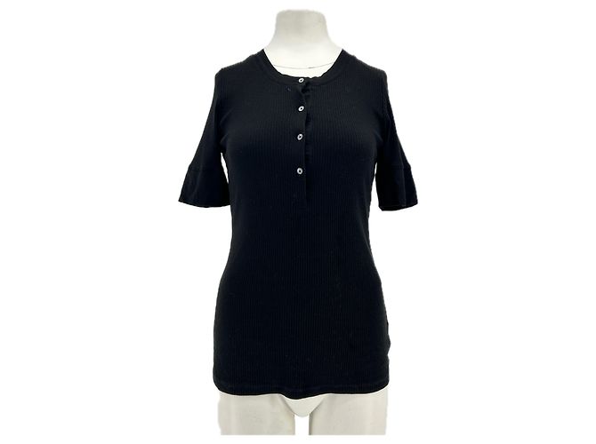 Autre Marque James Perse Schwarzes Button-Up T-Shirt Viscose