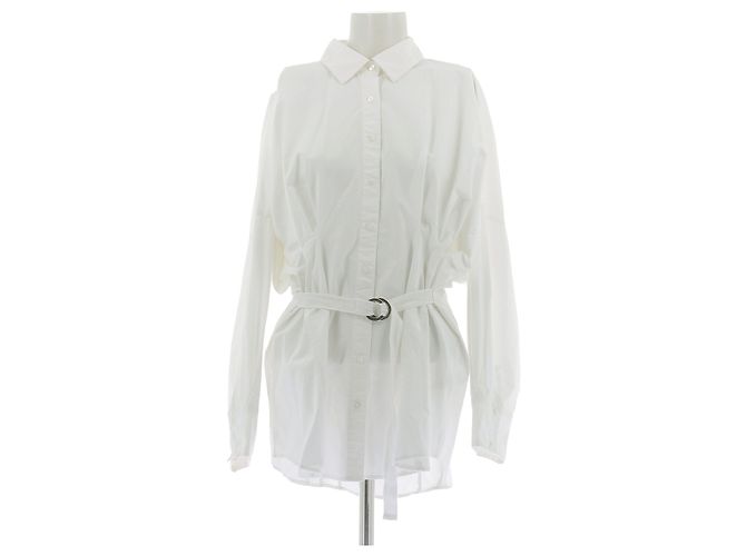 Camisa blanca de algodón con mangas abullonadas Free People Blanco
