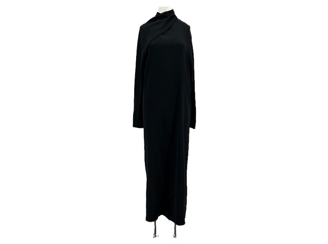 The Row Schwarzes langes Viscose Kleid mit langen Ärmeln