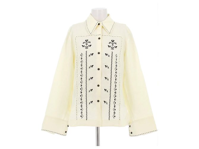 Autre Marque Camicia GUNIA in lino gialla con ricamo nero Giallo