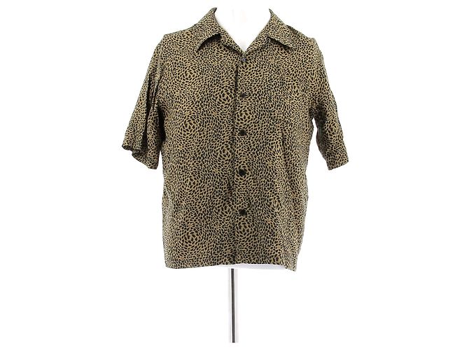 Camisa Saint Laurent con estampado de leopardo beige de algodón