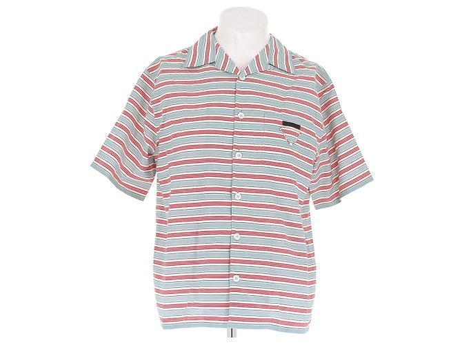 Camicia Prada a righe a maniche corte rossa in cotone Rosso