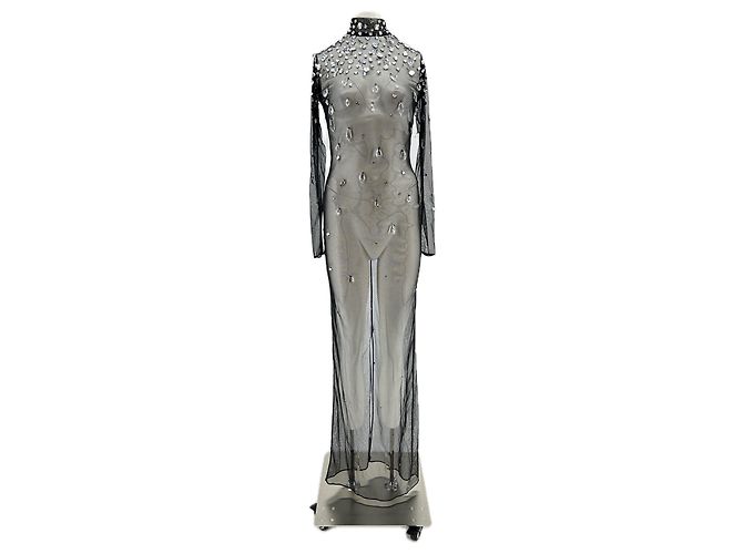 Autre Marque Transparente Strasskleid Schwarz