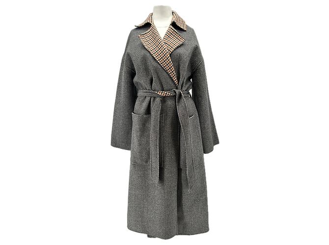 Nanushka Trench nero e bianco in lana e seta