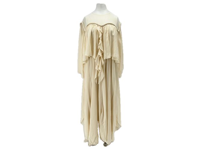 Autre Marque Beige Maxikleid mit Rüschen