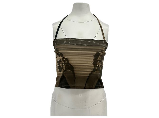 Autre Marque Top cropped estampado marrom 604 SERVICE