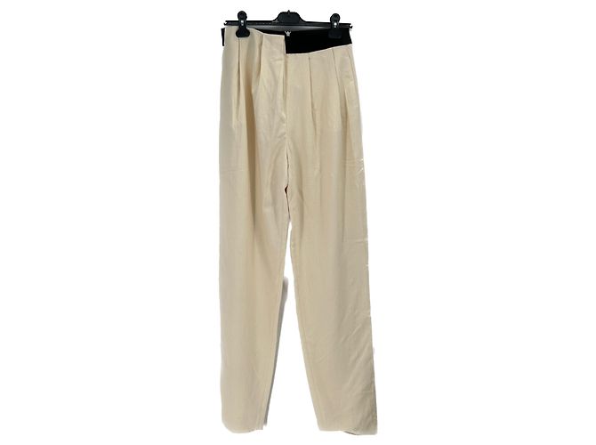 Pantaloni ecru Massimo Dutti con cintura elastica nera Beige