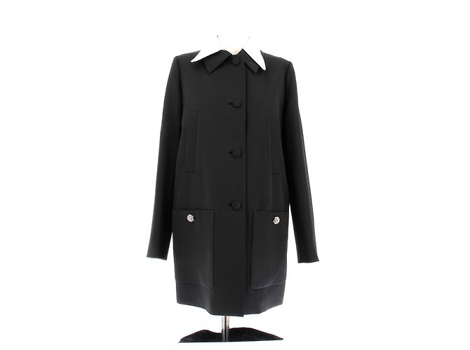 Prada Black Wool Jacket with Rhinestone Buttons