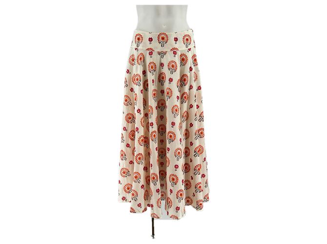 Autre Marque Falda larga estampada MALIE beige de algodón