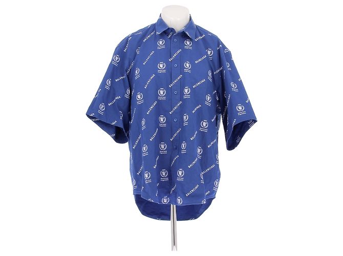Balenciaga Hemd Blau Baumwolle mit Logo