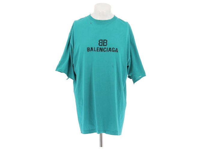 Camiseta Balenciaga com logo turquesa de algodão