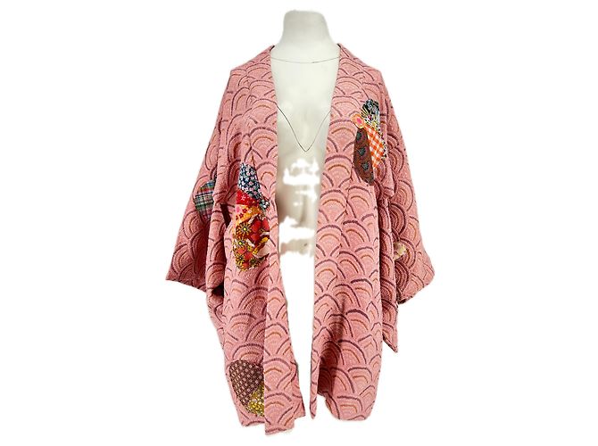 Autre Marque Kimono Pearl de algodón rosa bordado