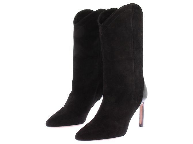 Ba&Sh Black Suede and Leather Heeled Boots 36