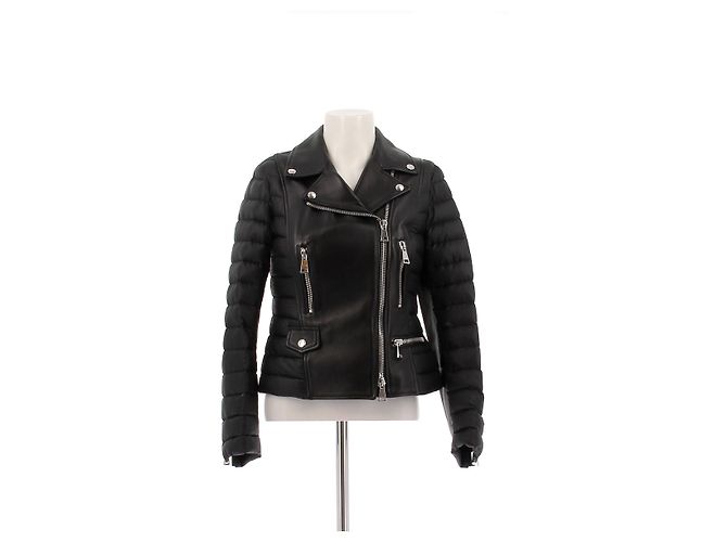 Moncler Black Leather Down Jacket