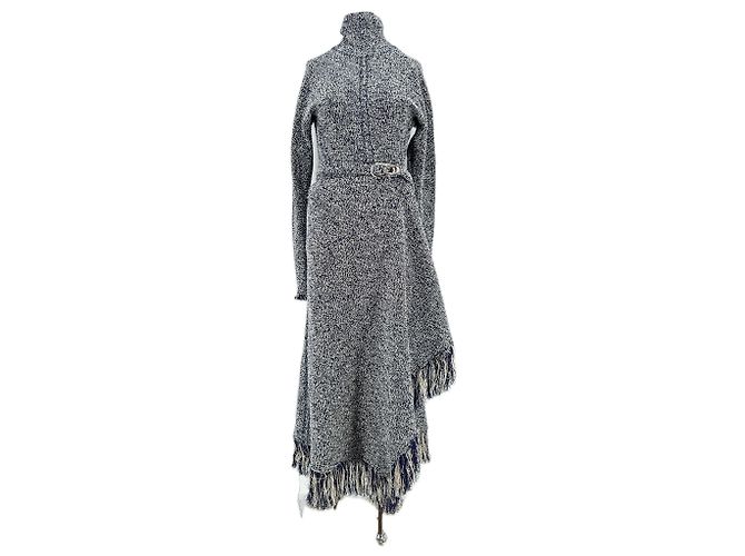 Vestido maxi de algodón azul y blanco Paco Rabanne