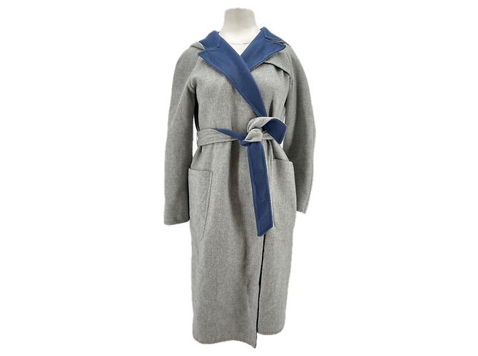 Abrigo reversible Max Mara de cachemira gris y azul con capucha