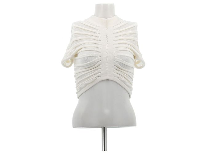 Top corto in rete arricciata crema Alaïa Bianco