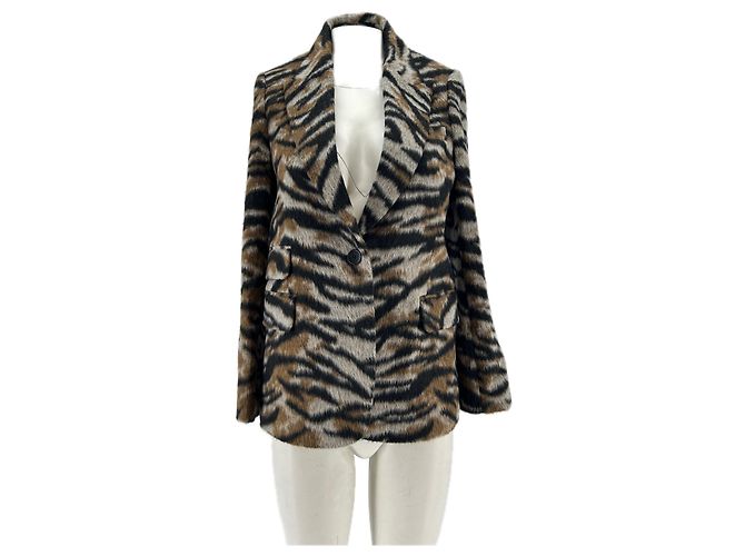 Zadig & Voltaire Blazer aus Kunstfell Zebra Print Schwarz