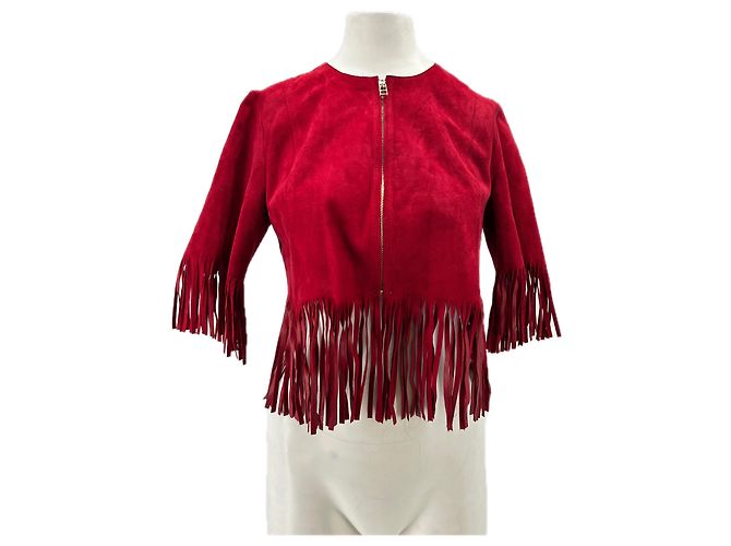 Sandro Top de camurça e couro vermelho