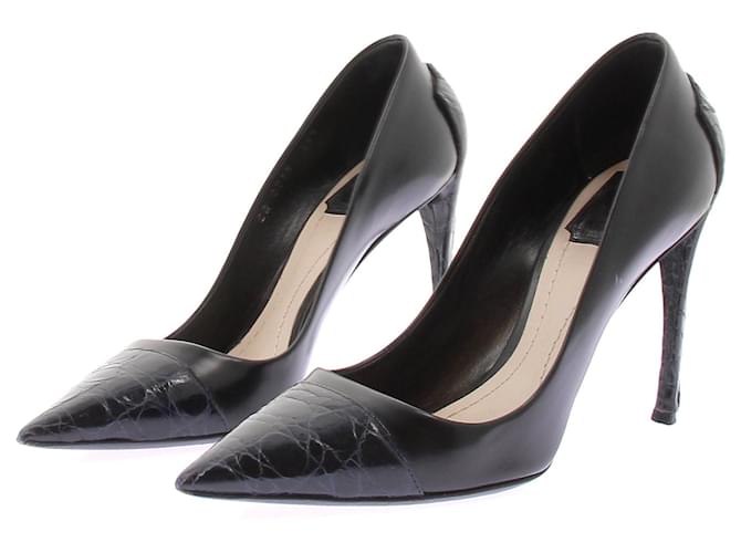 Dior Black Leather Pumps Python Effect 