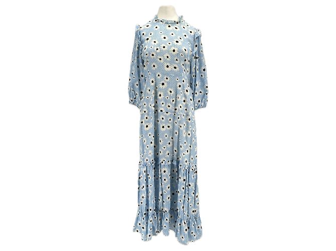 Autre Marque RIXO Maxikleid aus blauer Seide mit Blumen