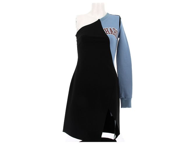 Off White Bicolor asymmetrisches Kleid Schwarz