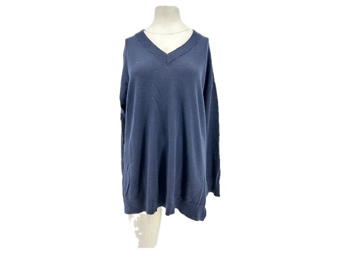 Autre Marque LEVETE ROOM Wollpullover mit V-Ausschnitt Marine M Marineblau