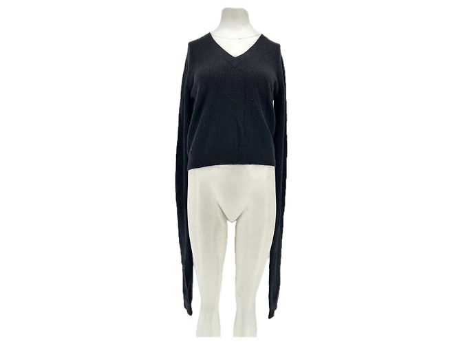 Autre Marque Schwarzer Pullover mit sehr langen Ärmeln 