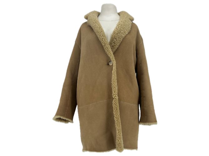 Veste en peau de laine beige Sandro