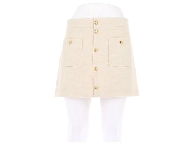 Céline White Wool Skirt with Gold Buttons