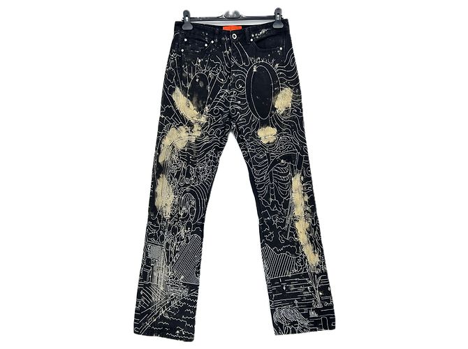 Autre Marque WHO DECIDES WAR Schwarze Jeans mit Print und Strass Größe 30