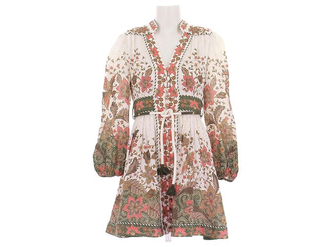 Vestido corto de lino estampado blanco Zimmermann 