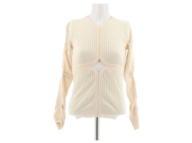 Top Courreges in lana beige a maniche lunghe