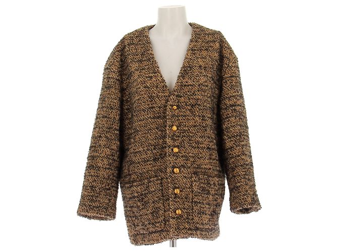 Céline wool coat beige and black with gold buttons