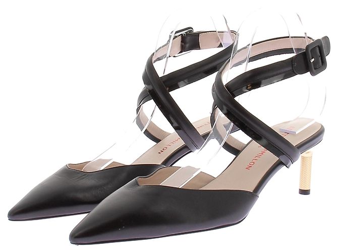 Autre Marque BETTINA VERMILLON Schwarze Leder Mules mit 7cm Absatz