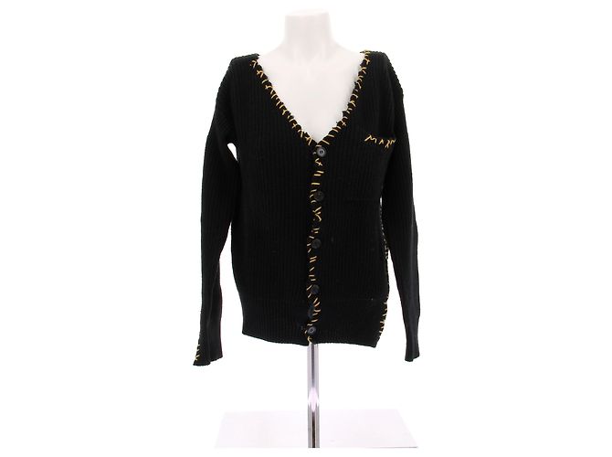 Marni Schwarzer Cardigan mit dicker gelber Naht aus Wolle