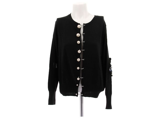 Preen By Thornton Bregazzi Schwarzer Cardigan mit Perlenverschluss aus Wolle