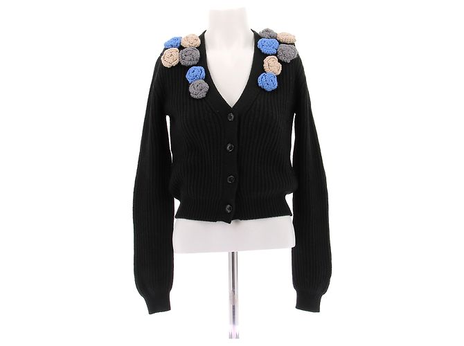 Miu Miu Schwarze Strickjacke mit blauen Blumen