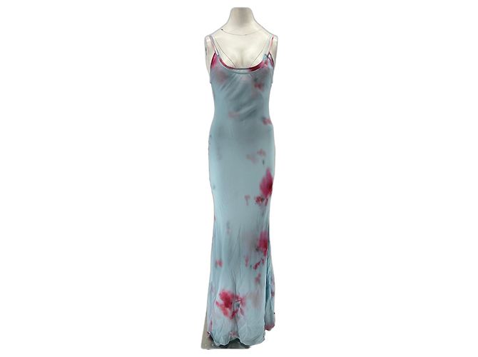Rat & Boa Langes blaues Kleid mit rosa Mustern
