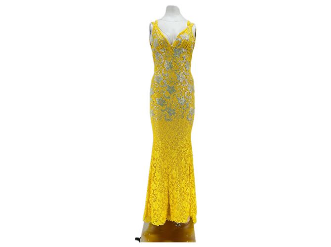 Autre Marque Vestido largo amarillo con strass