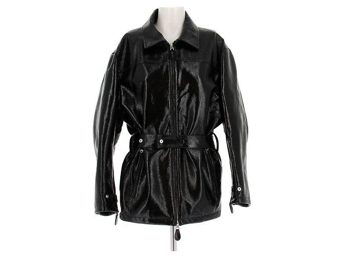 Chaqueta de vinilo negro con cinturón Courreges
