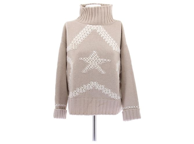 Lorena Antoniazzi Pullover mit hohem Kragen aus Wolle mit Stern Beige