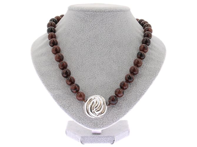 Autre Marque Collar de obsidiana Castaño