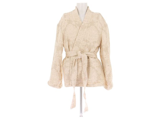 Christian Dior beige bestickte Jacke mit Gürtel