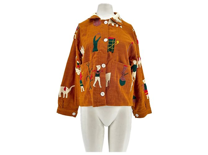 Autre Marque Chaqueta de algodón marrón bordada A.S Castaño