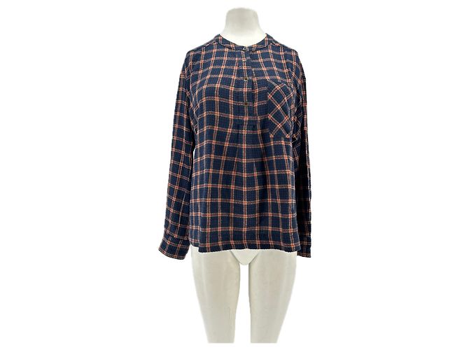 Autre Marque Blusa a quadri in cotone blu navy XIRENA