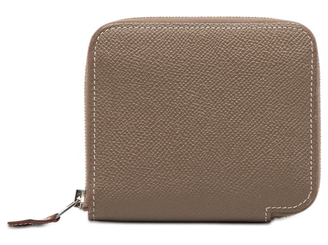 Hermès Brown Epsom Silk in Compact Wallet Taupe